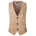 Daily Suit Vest Plain V-Neck Button Closure Pocket Detail Suit Vest for Guys