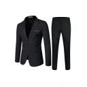 Mens Modern Set Plain Single Button Lapel Collar Pocket Slim Fit Suit Set