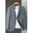 Classic Mens Suit Blazer Plain Pocket Detail Lapel Collar Long Sleeve Button-up Blazer
