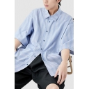 Men Fashionable Shirt Stripe Printed Turn-down Collar Button Closure Pocket Detail Shirt