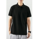 Simple T-Shirt Contrast Plain Short Sleeve Turn-down Collar Regular Fit T-Shirt for Men
