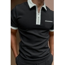 Classic Men's Polo Shirt Contrast Color Zip Detail Short Sleeves Chest Pocket Polo Shirt