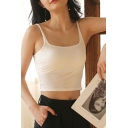 Charming Women Camisole Pure Color Backless Square Neck Crop Tank Top