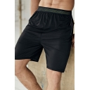 Guy's Fashion Shorts Pure Color Pocket Mid Rise Regular Fitted Elastic Waist Shorts