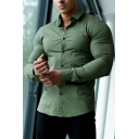 Guys Modern Shirt Solid Color Long Sleeves Turn-down Collar Slim Fit Shirt