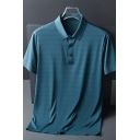 Men Classic Polo Shirt Striped Print Ice Silk Short-Sleeved Polo Shirt