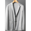Dashing Suit Blazer Plain Long-Sleeved Lapel Collar Button Fly Blazer for Men