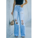 Fashionable Plain Jeans Mid Rise Pocket Detail Zip Placket Ripped Design Jeans for Women