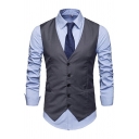 Classic Vest Pure Color V-Neck Button Closure Side Pocket Suit Vest for Men