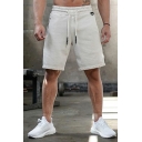Men Creative Shorts Plain Elastic Waist Pocket Detail Drawstring Shorts