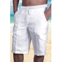 Guy's Unique Shorts Plain Mid Rise Drawcord Waist Regular Fit Pocket Shorts