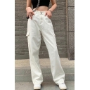 Women's Modern Jeans Solid Color Mid Rise Pocket Detail Zip Placket Jeans