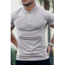 Men Simple Polo Shirt Plain Turn-down Collar Short Sleeve Button Detail Polo Shirt