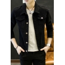 Modern Men's Denim Jacket Plain Spread Collar Button Closure Pocket Detail Denim Jacket