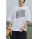 Cool Men's T-Shirt Stripe Print Relaxed Fit Round Neck Half Sleeve T-Shirt