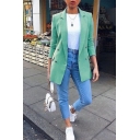 Women Chic Suit Whole Colored Lapel Collar Double Breasted Side Pocket Suit