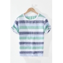 Dashing T-Shirt Stripe Printed Round Neck Short Sleeves T-Shirt for Men