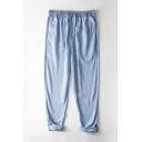 Men Vintage Jeans Solid Color Drawstring Waist Pocket Detail Denim Pants