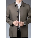 Guy's Fashion Jacket Pure Color Pocket Long Sleeve Turn-down Collar Fitted Zipper Jacket