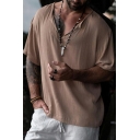 Leisure T-Shirt Pure Color V Neck Half Sleeves Relaxed Fit T-shirt for Men