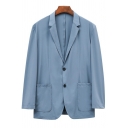 Modern Blazer Solid Color Lapel Collar Long Sleeve Loose Fit Pocket Detail Button-up Suit Blazer