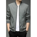 Hot Guy's Jacket Solid Pocket Detail Long Sleeve Regular Fit Zip Up Stand Collar Jacket