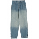 Urban Mens Jeans Color Block Medium Wash Mid Rise Zipper Placket Full Length Jeans