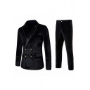 Men Vintage Suit Set Plain Double Breasted Lapel Collar Jacket Slim Fit Pants Suit Set