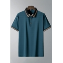 Men Casual Polo Shirt Contrast Line Pattern Short-Sleeved Polo Shirt