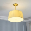 Traditoonal Drum Chandelier Lighting Fixtures Farbic Suspension Light for Bedroom