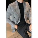 Trendy Dashing Blazer Plaid Print Long Sleeve Lapel Collar Button Down Suit Blazer