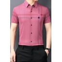 Modern Men Stripe Print Shirt Turn-down Collar Button Closure Regular Fit Shirt