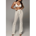 Sexy Plain Openwork Pants High Rise Elastic Waist Straight Fit Pants for Women