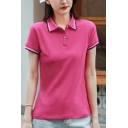 Urban Womens Polo Shirt Contrast Line Turn-Down Collar Short Sleeve Sportwear Polo Shirt