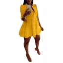 Women Casual Dress Plain Spread Collar Half Sleeve Sashes Design Mini Dress