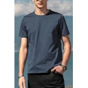 Daily Men Tee Top Shirt Pure Color Short-sleeved Round Neck Regular Fit T-Shirt
