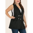 Ladies Urban Vest Pure Color Double Breasted Notched Lapel Flap Pocket Suit Vest