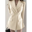 Popular Suit Blazer Pure Color Lapel Collar Single Button Pocket Detail Suit Blazer for Women
