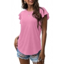 Women Daily T-shirt Solid Color Short Sleeve Round Neck Tee Top