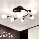 White Glass Semi Flush Light Circle Contemporary Ceiling Fixture for Bedroom