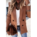 Women Modern Suit Solid Color Shawl Lapel Pocket Double-Breasted Suit