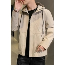 Guys Leisure Jacket Pure Color Pocket Long-Sleeved Hooded Loose Zip Placket Jacket