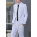 Men Modern Co-ords Pure Color Button Closure Stand Collar Front Pocket Pants Suit Co-ords
