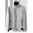 Hot Guy's Jacket Solid Color Pocket Long Sleeve Regular Stand Collar Zip Closure Jacket