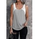 Classic Women's Crop Camis Contrast Color Button Detail Sleeveless Scoop Neck Tank