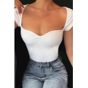 Women Stylish T-shirt Pure Color Cap Sleeve Boat Neck Relaxed Fit Tee Top