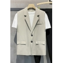 Trendy Vest Plain Lapel Collar Button Pocket Suit Vest with Pocket