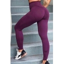 Basic Women's Workout Leggings Solid Color High Waist Slim Fit Leggings
