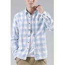 Men Classic Shirt Plaid Print Turn-down Collar Button down Long Sleeves Shirt
