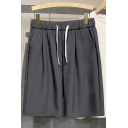 Creative Men Shorts Pure Color Side Pocket Drawstring Waist Relaxed Mid Rise Shorts